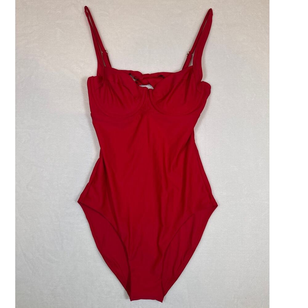 NWT Quince Red Underwire One Piece Bathing Suit with Tie Back Size Small
